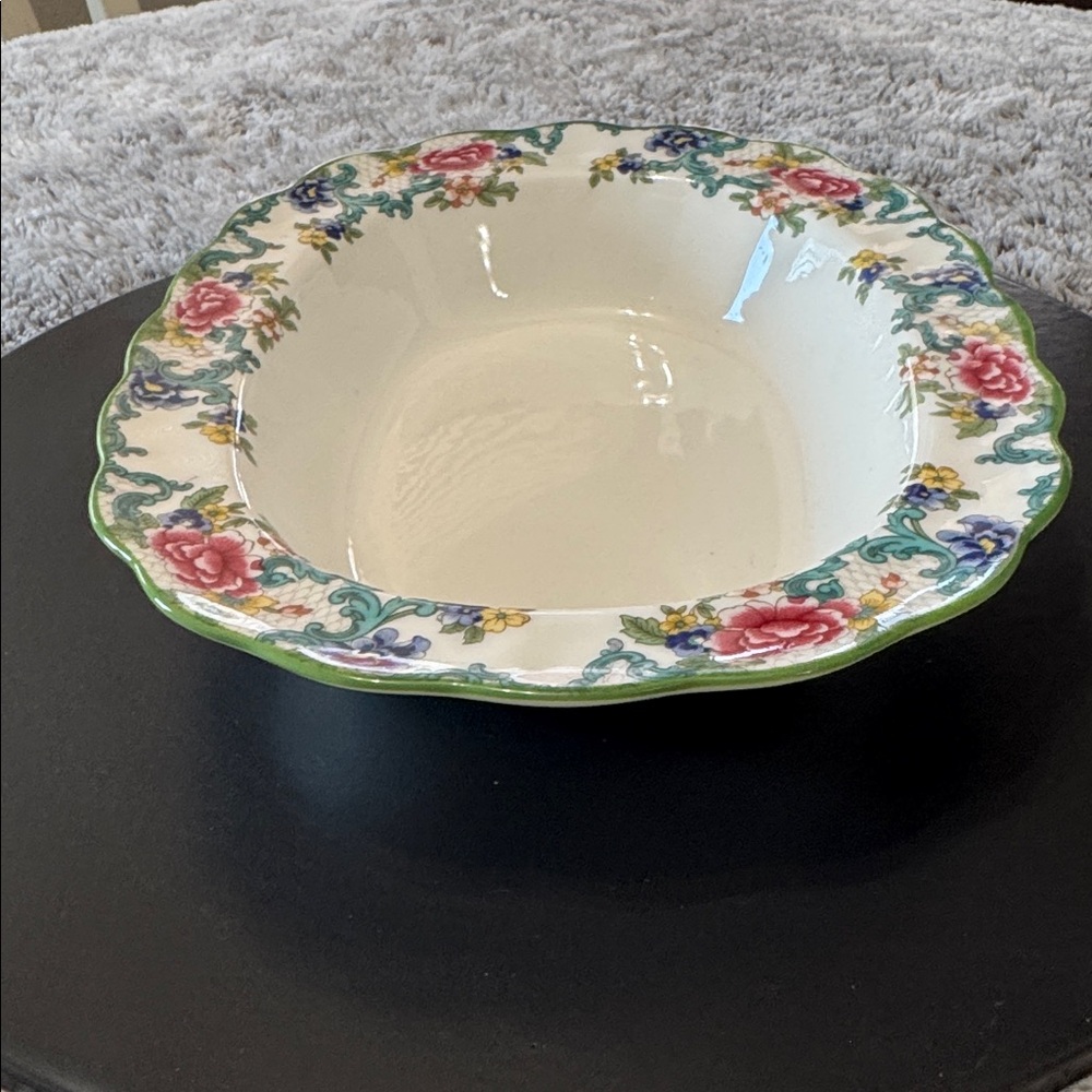 Vintage Royal Doulton Floradora‎ Green Oval Serving Bowl 10" Fine China Scallop - Picture 5 of 15